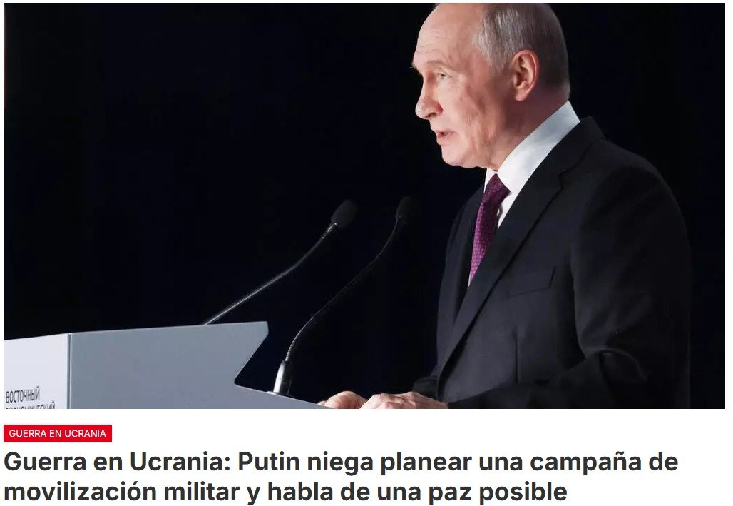 El presidente ruso Vladimir Putin declara que existe la posibilidad de alcanzar un acuerdo de paz con Ucrania, y afirmó que no hay actualmente ningún plan de movilización en el país