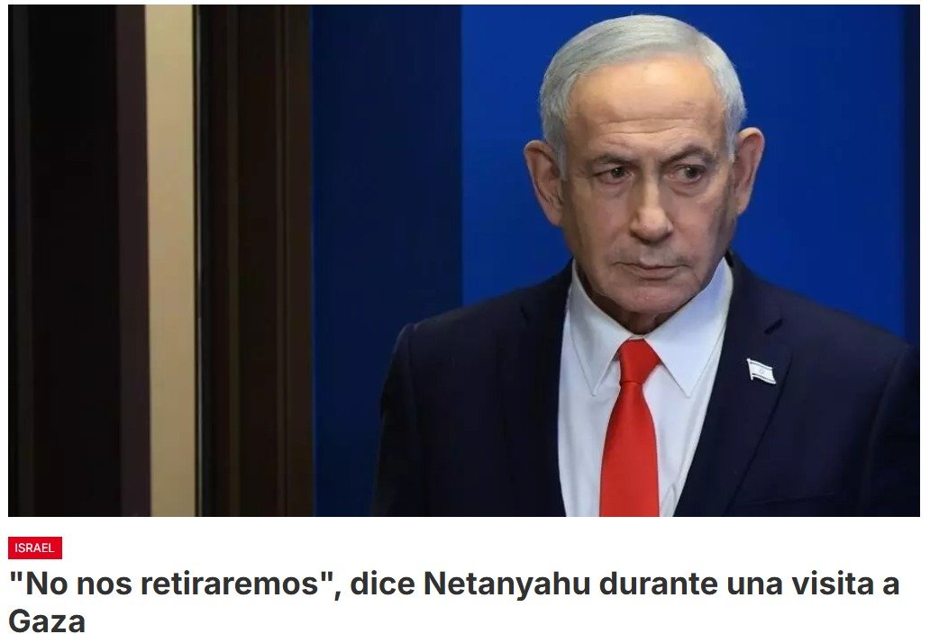 El primer ministro israelí, Benjamín Netanyahu, afirma, que su país no tiene intención de retirarse de las zonas que controla en este territorio palestino
