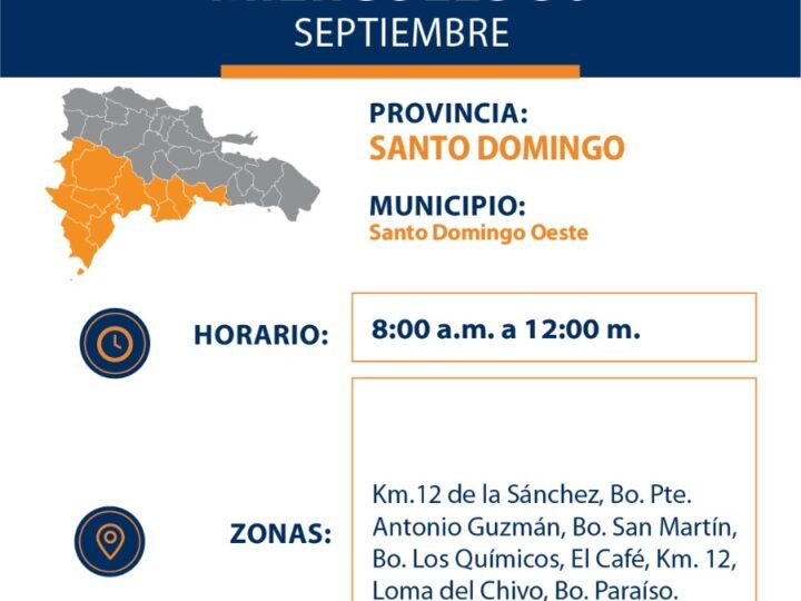 EDESUR realizará mantenimiento programado en sectores de Santo Domingo Oeste este miércoles 30 de septiembre