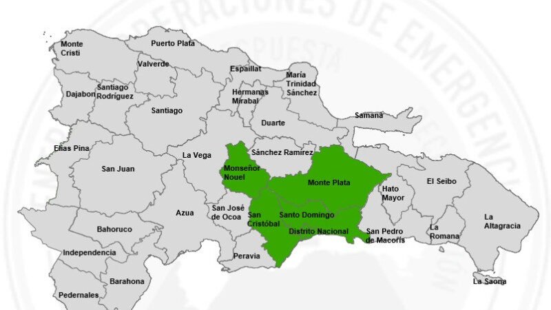Alerta verde están el Gran Santo Domingo, San Cristóbal, Monseñor Noel y Monte Plata por lluvias