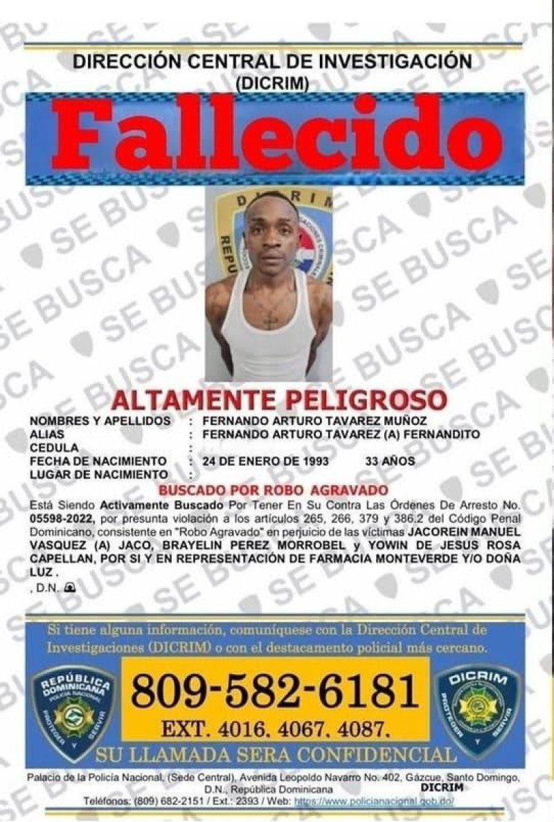 Muere hombre tras enfrentamiento con agentes de la DICRIM en Tamboril