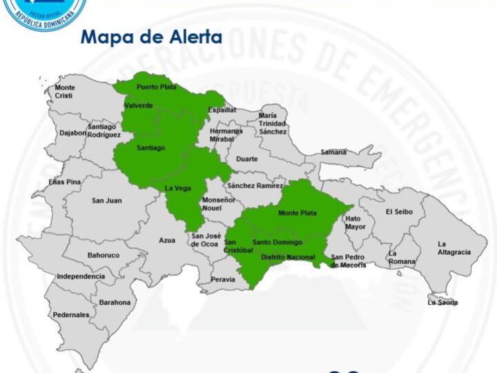 COE amplía alerta verde a siete provincias y el Distrito Nacional por lluvias