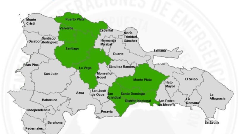COE amplía alerta verde a siete provincias y el Distrito Nacional por lluvias