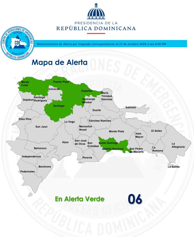 Disminuyen los aguaceros y los niveles de alerta; COE coloca a seis provincias en alerta verde