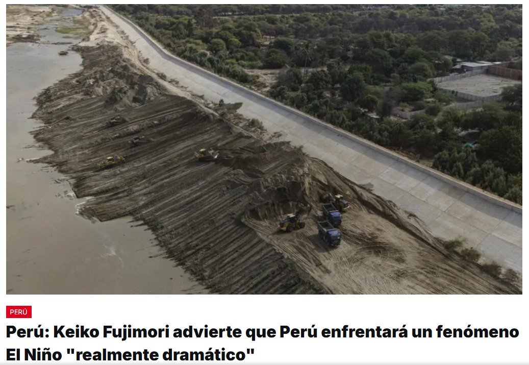 La presidenta peruana Keiko Fujimori advirte que el fenómeno del Niño será «realmente dramático» para su país y llama a la población que vive en zonas de riesgo a evacuar sus viviendas