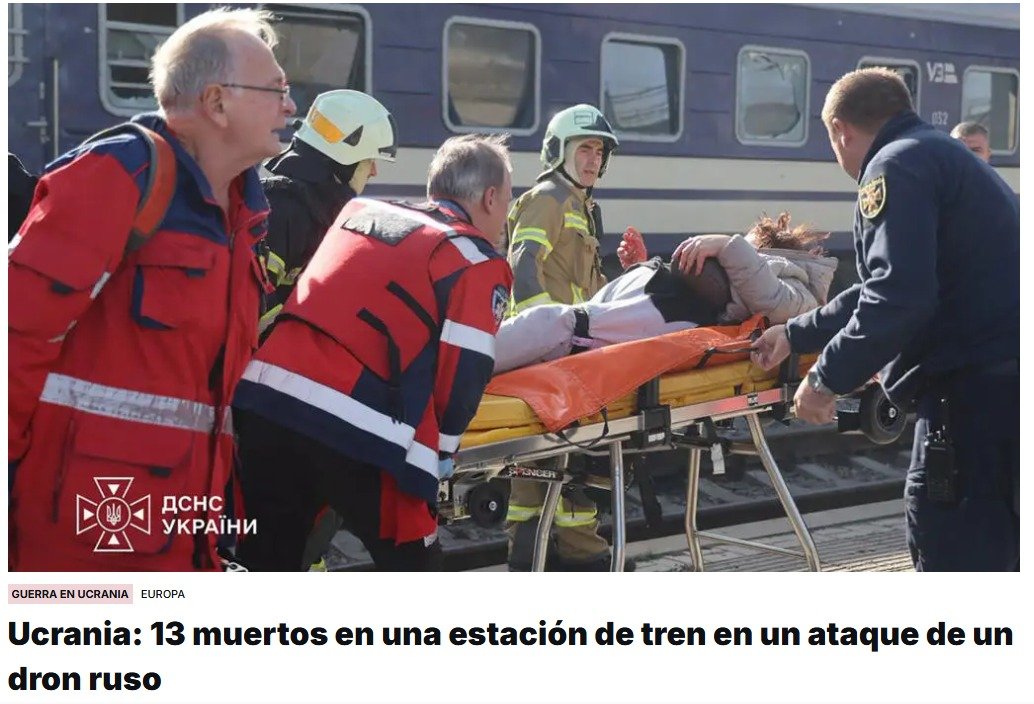 Un dron ruso se estrella contra una estación de tren en Dnipró, en el sureste de Ucrania, y matando 13 personas